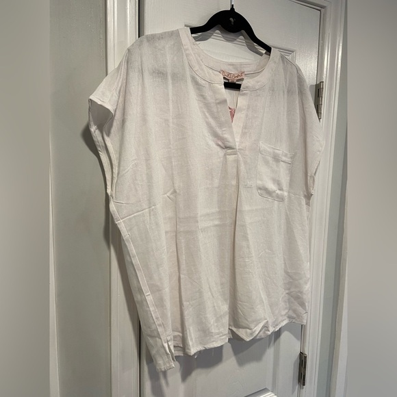 NWT Coastal Comfort Size XXL White Linen Blend Split Neck Short Sleeve Top - Picture 3 of 14